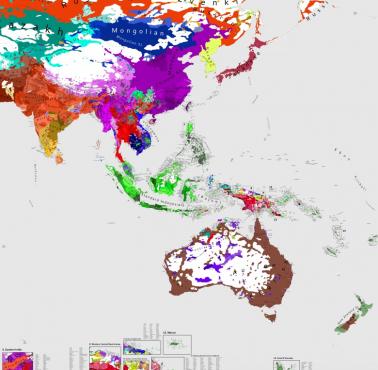 Lingwistyczna mapa świata - Azja Południowa i Wschodnia