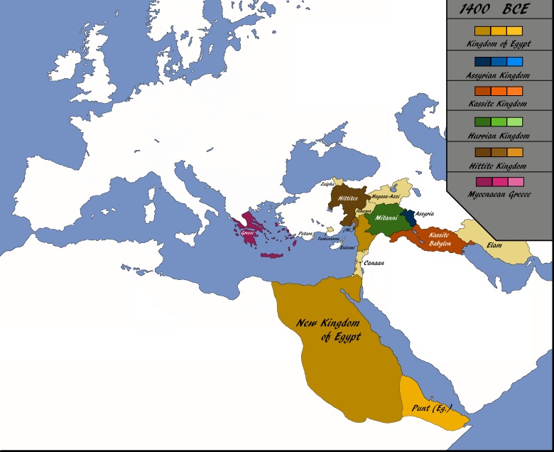 Mapa Europy i Bliskiego Wschodu - 1400 r. p.n.e.