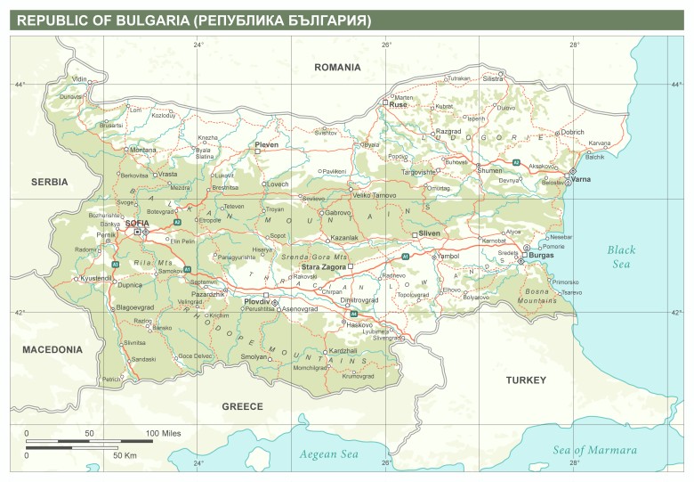 Mapa fizyczna Bułgarii