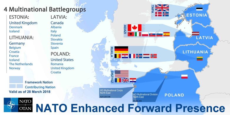 Kraje zaangażowane we wzmocnioną obecność NATO na wschodzie Europy, marzec 2018