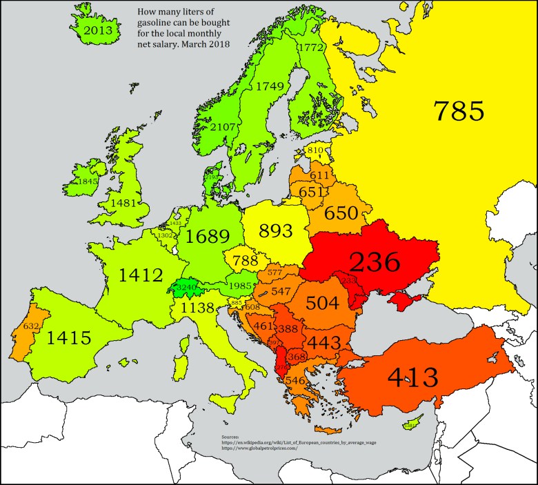 Ile litrów benzyny można kupić za miesięczne wynagrodzenie w różnych krajach europejskich