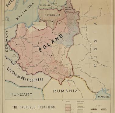 Proponowane granice Polski z Memorandum Romana Dmowskiego przekazana prezydentowi Wilsonowi z 1918 roku