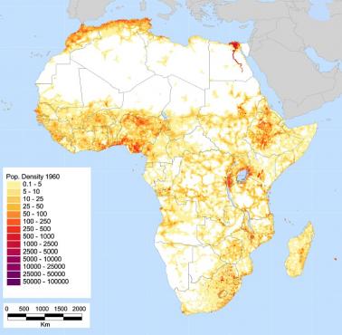 Afrykańska mapa gęstości zaludnienia z 1960 roku