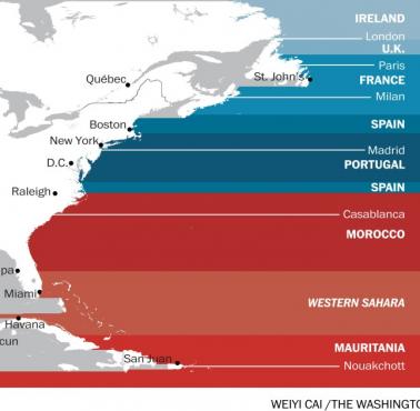 Co jest po drugiej stronie oceanu ze wschodniego wybrzeża Ameryki Północnej?