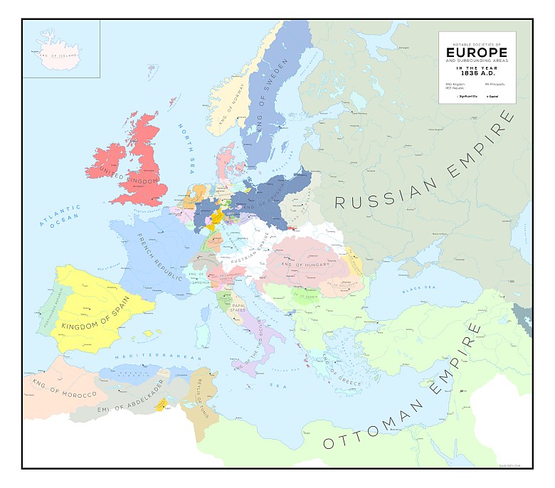 Europa (i okolice) w 1836 roku
