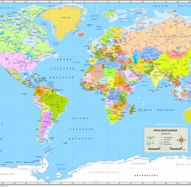Mapa świata z tureckimi nazwami państw