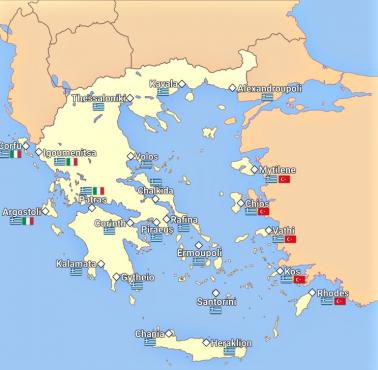 Mapa najważniejszych portów greckich