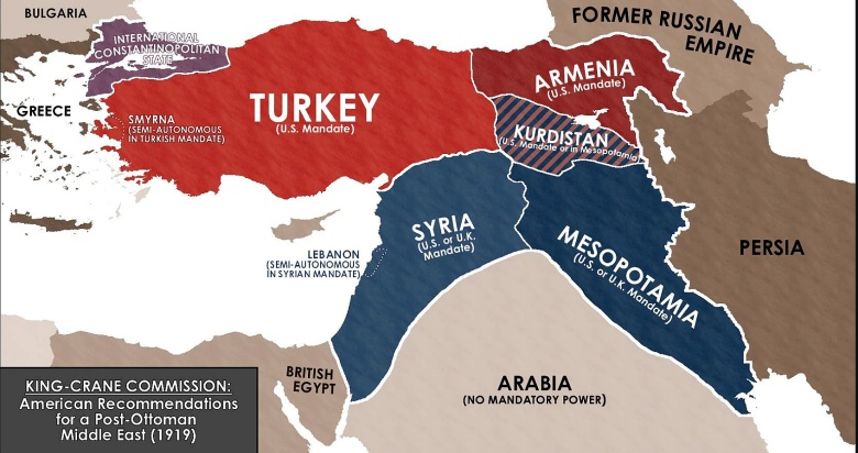 Podział Imperium Osmańskiego po I wojnie. Efekt pracy komisji Kinga-Crane’a