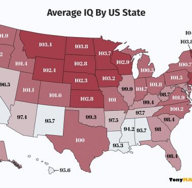 Średnie IQ w poszczególnych stanach USA