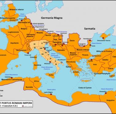 Mapa rzymskich baz marynarki wojennej w II wieku n.e.