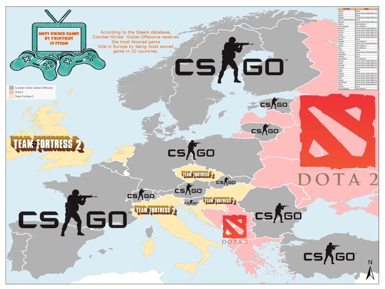 Najpopularniejsze gry w poszczególnych krajach w serwisie Steam