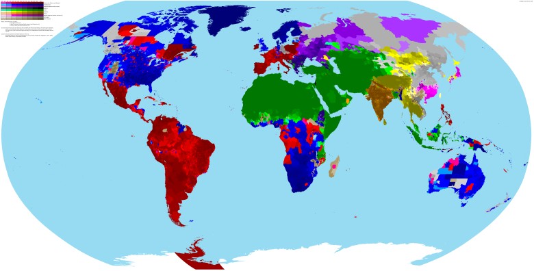 Szczegółowa mapa wyznawców poszczególnych religii na świecie