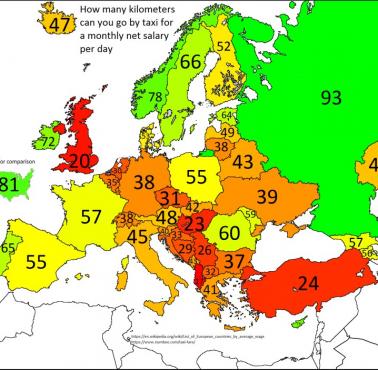 Ile kilometrów możesz przejechać taksówką za średnią pensję dziennie w krajach europejskich i USA