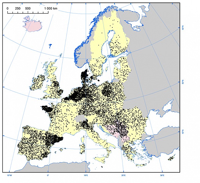 Gęstość ferm trzody chlewnej w Europie