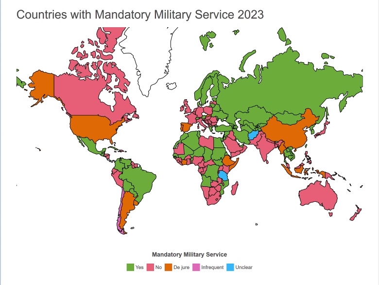 Pobór do wojska według kraju, 2023