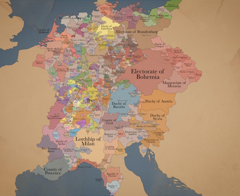Mapa Świętego Cesarstwa Rzymskiego ok. 1370