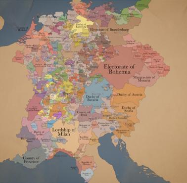 Mapa Świętego Cesarstwa Rzymskiego ok. 1370