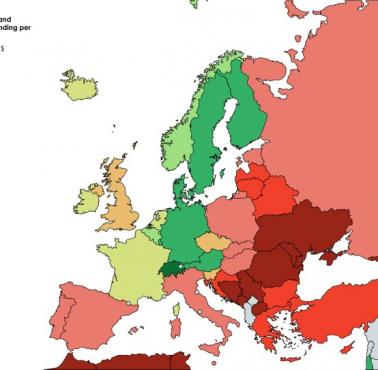 Wydatki na badania i rozwój w przeliczeniu na jednego mieszkańca w krajach europejskich
