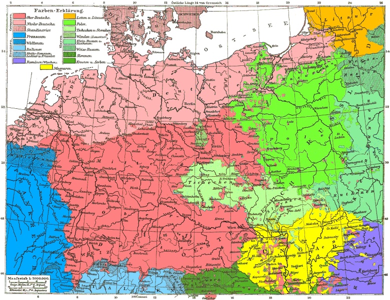 Mapa językowa Europy Środkowej w 1880