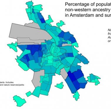 Odsetek dzielnic Amsterdamu, które nie pochodzą z Zachodu