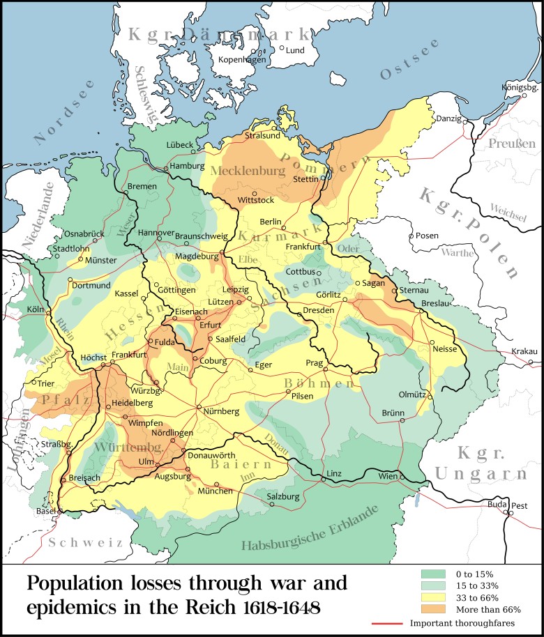 Utrata populacji w trakcie wojny trzydziestoletniej w latach 1618-1648