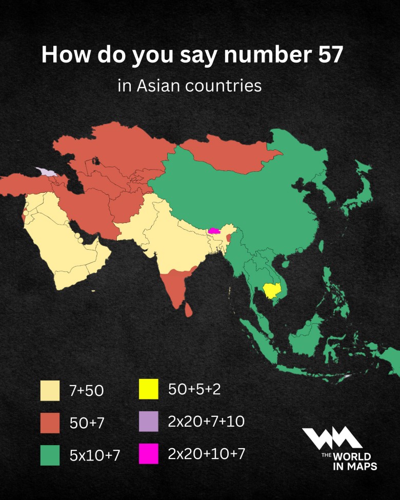 Jak powiedzieć numer 57 w krajach azjatyckich?