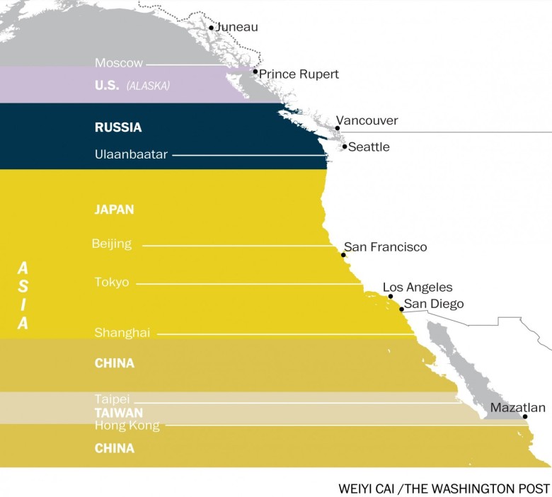 Co jest za oceanem z zachodniego wybrzeża Ameryki Północnej?
