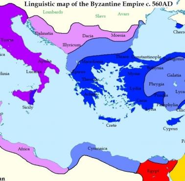 Mapa lingwistyczna Cesarstwa Bizantyjskiego, 560 r. n.e.
