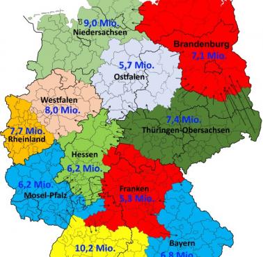 Proponowana reorganizacja państw niemieckich w oparciu o populację, kryteria kulturowe i ekonomiczne