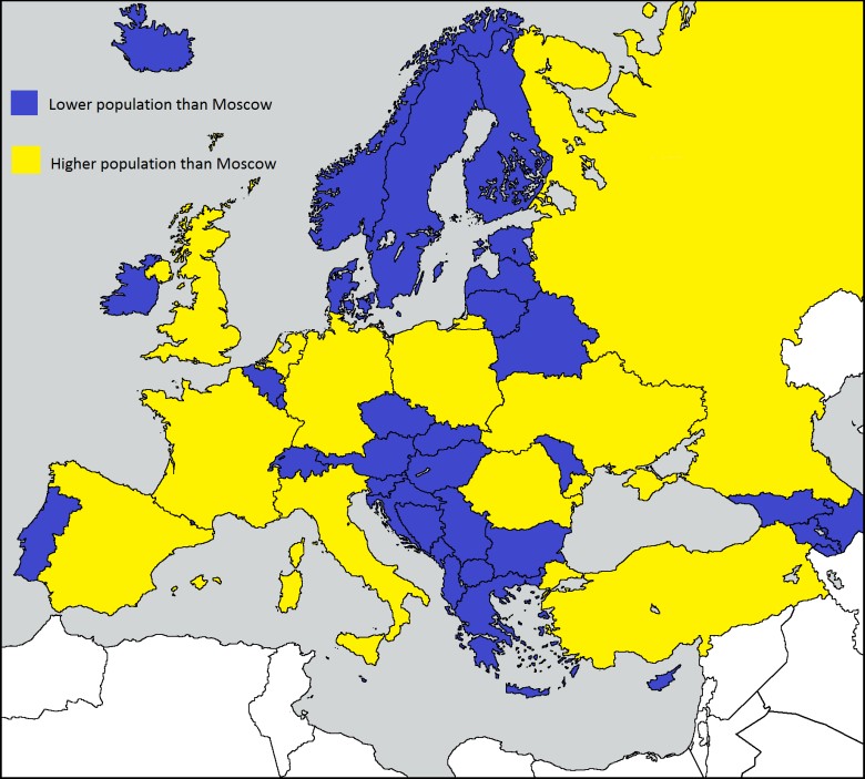 Kraje europejskie o mniejszej populacji niż Moskwa