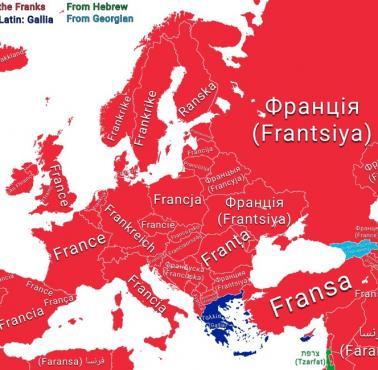 Słowo "Francja" w różnych europejskich językach