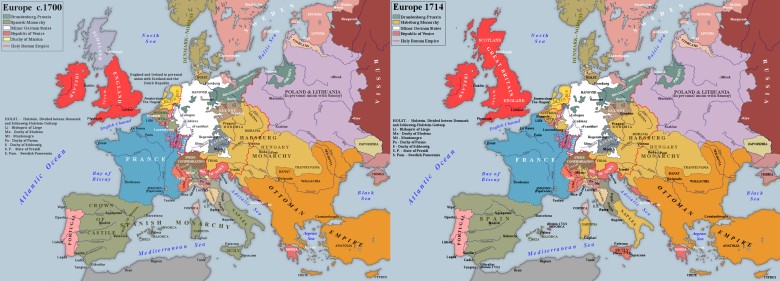 Europa przed i po wojnie o sukcesję hiszpańską, 1700 i 1714
