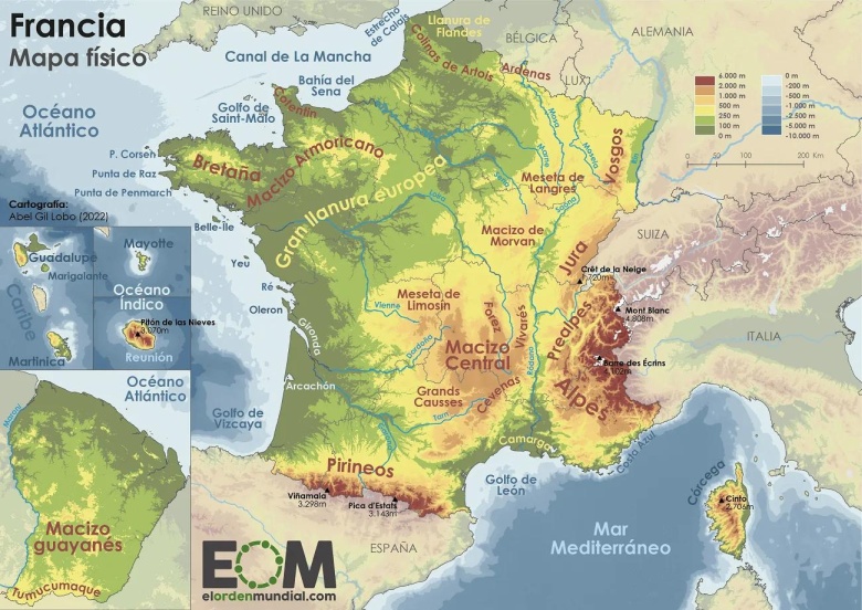 Topograficzna mapa Francji
