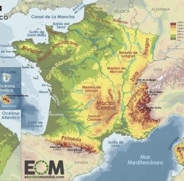 Topograficzna mapa Francji