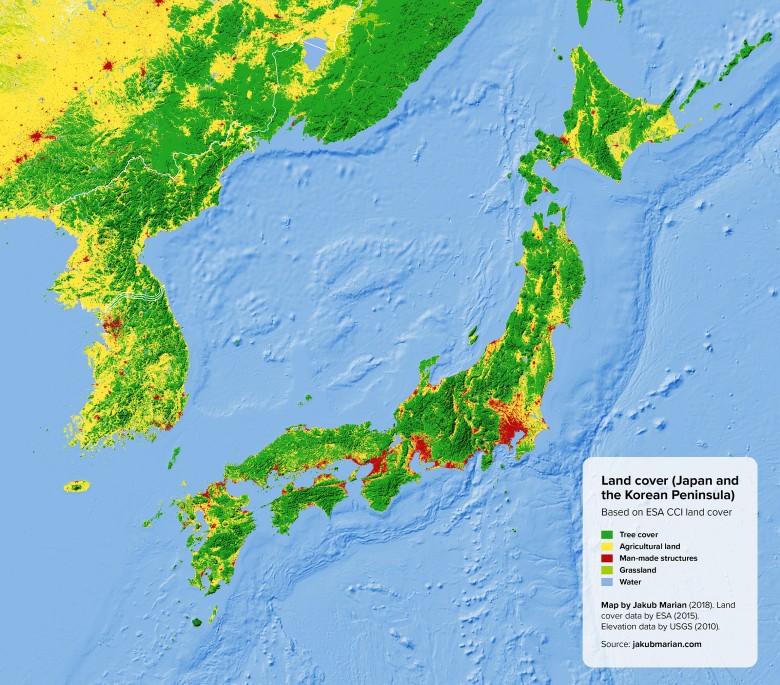 Użytkowanie gruntów Japonii i Półwyspu Koreańskiego