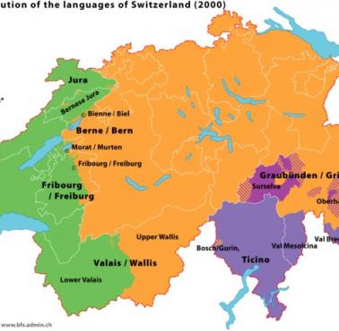 Mapa etniczno językowa Szwajcarii, 2000
