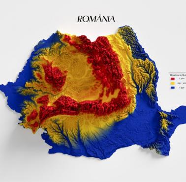 Reliefowa mapa Rumunii (topograficzna)