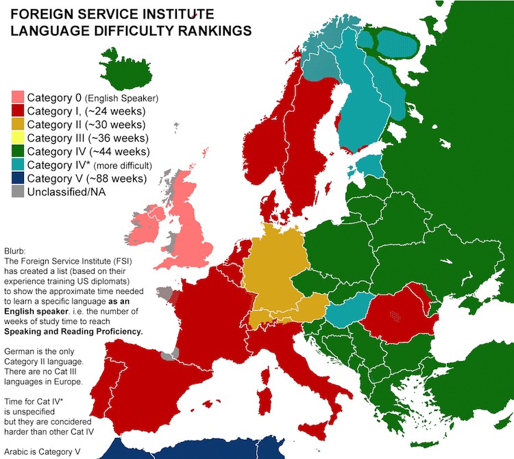 Ile czasu potrzebuje na naukę danego europejskiego języka osoba, która posługuje się angielskim