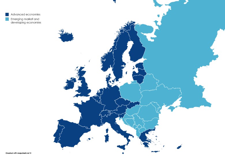 Które kraje europejskie są rozwiniętymi gospodarkami i rozwijającymi się gospodarkami według MFW