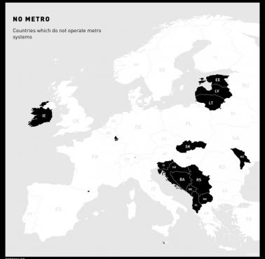 Państwa w Europie, które nie mają metra, stan 2024