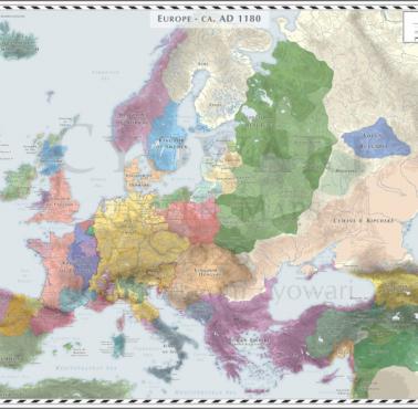 Polityczna mapa świata z 1180 roku n.e.
