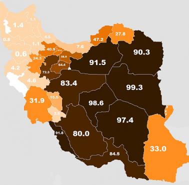 Procenty Persów w prowincjach Iranu