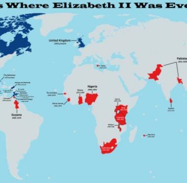 Kraje, w których Elżbieta II była kiedykolwiek królową