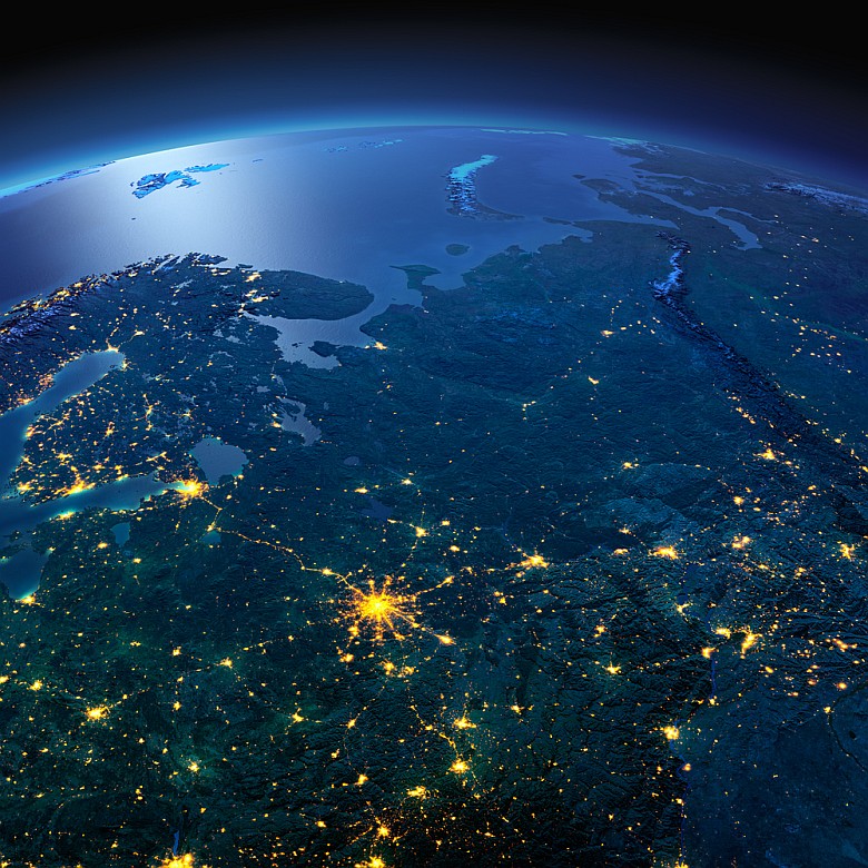 Europejska część Rosji nocą