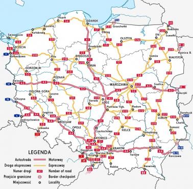 Układ dróg w III RP. Widać wyraźny priorytet w połączeniach służących niemieckiej gospodarce (wschód-zachód)