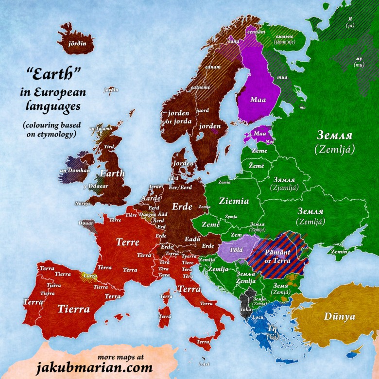 Słowo Ziemia w różnych europejskich językach