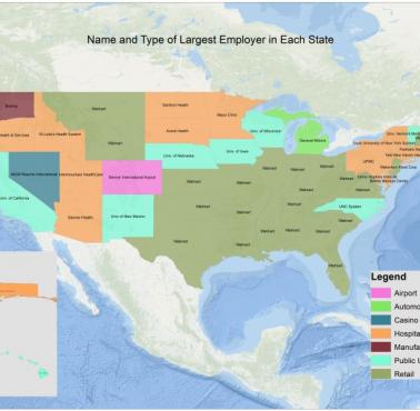 Najwięksi pracodawcy w poszczególnych stanach USA