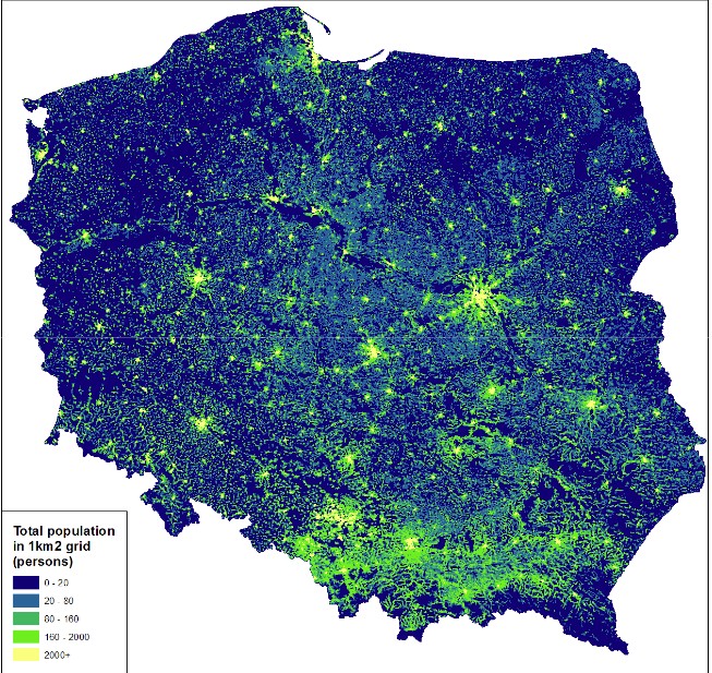 Rozkład ludności w Polsce