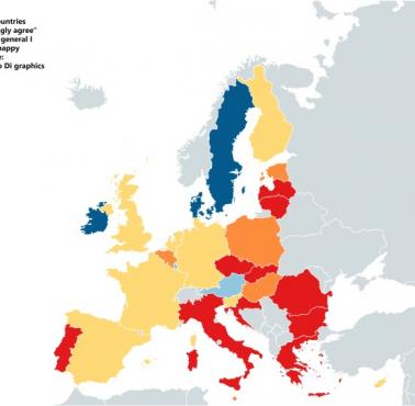Poziom szczęścia w poszczególnych krajach Europy, 2018