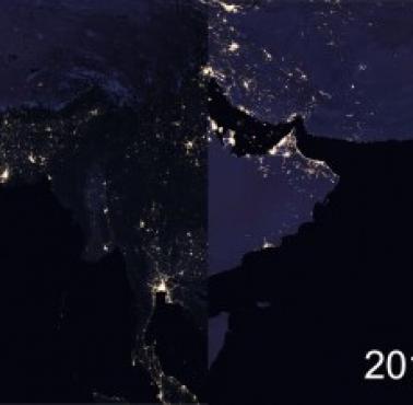 Nocny widok na południową Azję z 2012 i 2016 roku